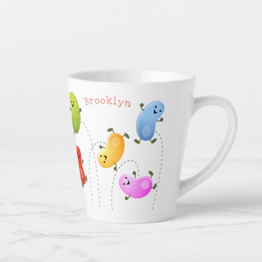 Niedliche glückliche Jellybohnen springende Cartoo Milchtasse (Rechts)