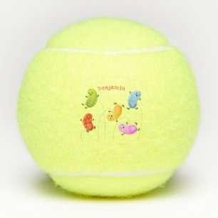 Niedliche glückliche Jellybohnen springende Cartoo Tennisbälle