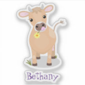 Niedliche glückliche Jersey-Kuh und Blume Cartoon Aufkleber (Vorderseite)