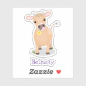 Niedliche glückliche Jersey-Kuh und Blume Cartoon Aufkleber (Blatt)