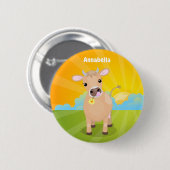 Niedliche glückliche Jersey-Kuh und Blume Cartoon Button (Vorne & Hinten)