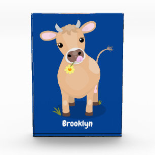 Niedliche glückliche Jersey-Kuh und Blume Cartoon Fotoblock