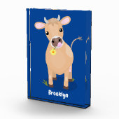 Niedliche glückliche Jersey-Kuh und Blume Cartoon Fotoblock (Rechts)