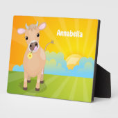 Niedliche glückliche Jersey-Kuh und Blume Cartoon Fotoplatte (Seite)