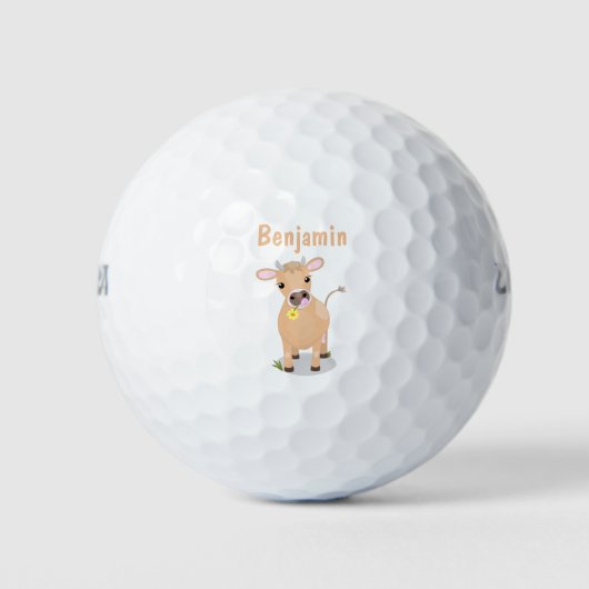 Niedliche glückliche Jersey-Kuh und Blume Cartoon Golfball (Vorderseite)