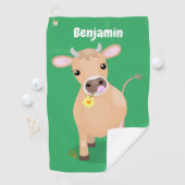 Niedliche glückliche Jersey-Kuh und Blume Cartoon Golfhandtuch (Insitu)