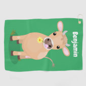 Niedliche glückliche Jersey-Kuh und Blume Cartoon Golfhandtuch (Horizontal)