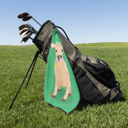Niedliche glückliche Jersey-Kuh und Blume Cartoon Golfhandtuch (Gras)