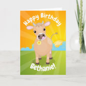 Niedliche glückliche Jersey Kuh und Blume Cartoon Karte (Vorderseite)