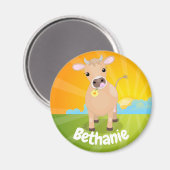 Niedliche glückliche Jersey-Kuh und Blume Cartoon Magnet (Vorderseite/Rückseite)