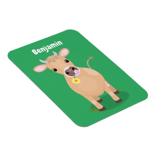 Niedliche glückliche Jersey-Kuh und Blume Cartoon Magnet (Rechte Seite)