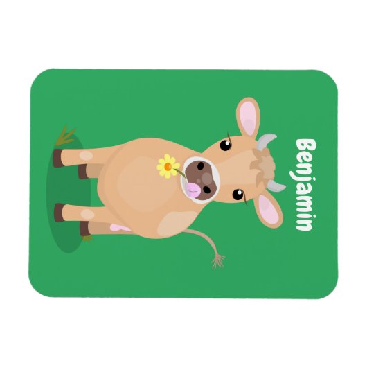 Niedliche glückliche Jersey-Kuh und Blume Cartoon Magnet (Horizontal)
