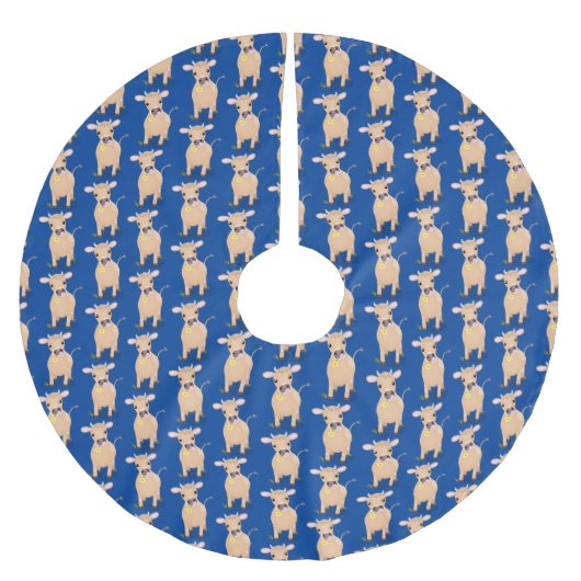 Niedliche glückliche Jersey-Kuh und Blume Cartoon Polyester Weihnachtsbaumdecke (Vorderseite)