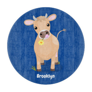 Niedliche glückliche Jersey-Kuh und Blume Cartoon Schneidebrett