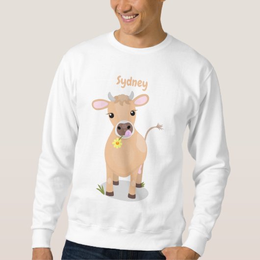 Niedliche glückliche Jersey-Kuh und Blume Cartoon Sweatshirt (Vorderseite)