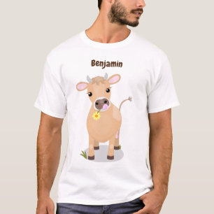 Niedliche glückliche Jersey-Kuh und Blume Cartoon T-Shirt
