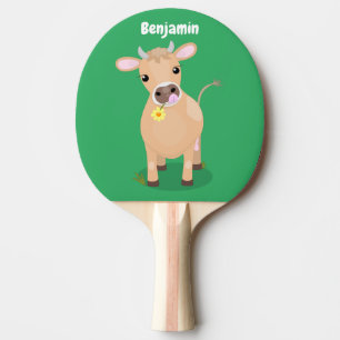 Niedliche glückliche Jersey-Kuh und Blume Cartoon Tischtennis Schläger