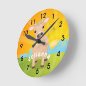 Niedliche glückliche Jersey Kuh und Blume Sonnenau Runde Wanduhr (Winkel)