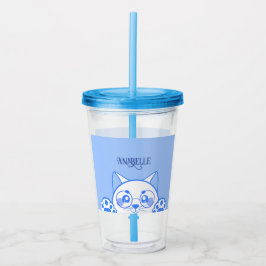 Niedliche glückliche Katze mit Rundglas Acryltrinkbecher