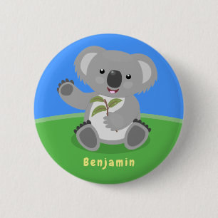 Niedliche glückliche koala schwingende Cartoon-Abb Button
