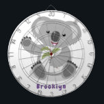 Niedliche glückliche koala schwingende Cartoon-Abb Dartscheibe<br><div class="desc">Dieser niedliche koala koala genießt einen leckeren Snack und winkt hallo. Gezeichnet in Cartoon-Illustration Stil.</div>