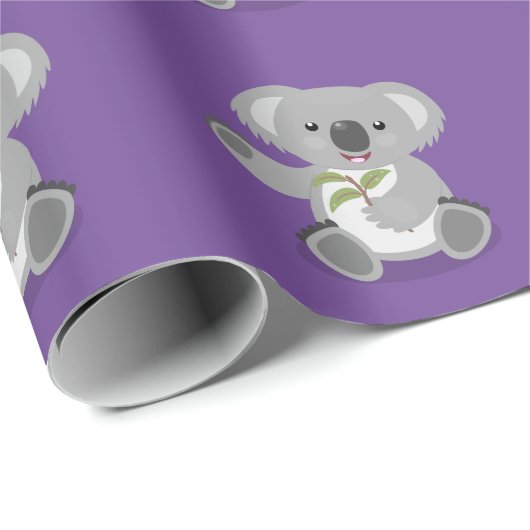 Niedliche glückliche koala schwingende Cartoon-Abb Geschenkpapier (Rolleneckpunkt)