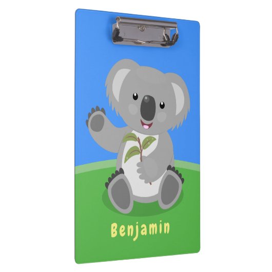 Niedliche glückliche koala schwingende Cartoon-Abb Klemmbrett (Rechts)