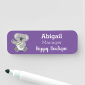 Niedliche glückliche koala schwingende Cartoon-Abb Namensschild (Beispiel)