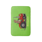 Niedliche glückliche Kuh, die einen roten Traktor- Badematte (Vorderseite Vertikal)