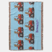 Niedliche glückliche Kuh, die einen roten Traktor- Decke (Vorderseite Vertikal)