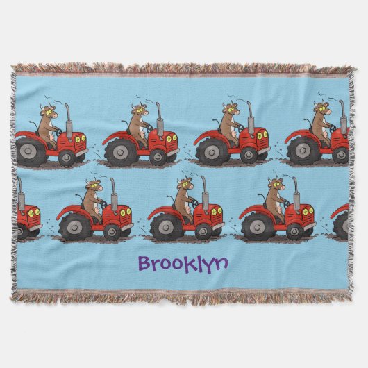 Niedliche glückliche Kuh, die einen roten Traktor- Decke (Vorderseite)