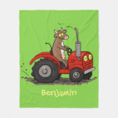 Niedliche glückliche Kuh, die einen roten Traktor- Fleecedecke (Vorderseite)