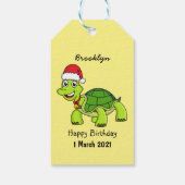 Niedliche glückliche Schildkröte mit Weihnachtsman Geschenkanhänger (Rückseite)