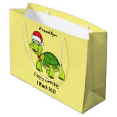 Niedliche glückliche Schildkröte mit Weihnachtsman Große Geschenktüte (Rückseite Schrägansicht)