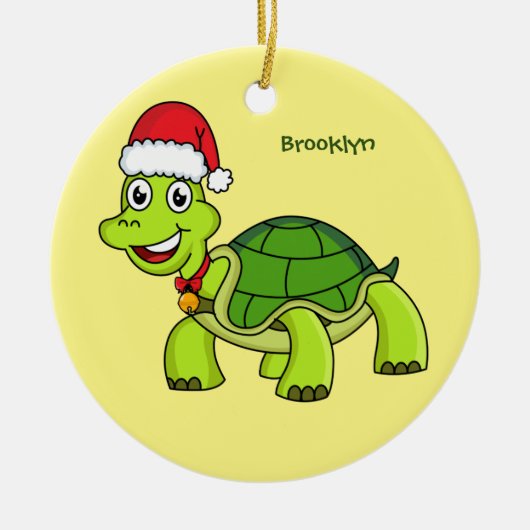 Niedliche glückliche Schildkröte mit Weihnachtsman Keramik Ornament (Vorne)