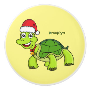 Niedliche glückliche Schildkröte mit Weihnachtsman Keramikknauf