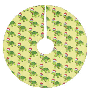 Niedliche glückliche Schildkröte mit Weihnachtsman Polyester Weihnachtsbaumdecke