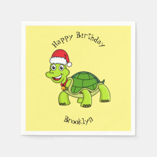 Niedliche glückliche Schildkröte mit Weihnachtsman Serviette