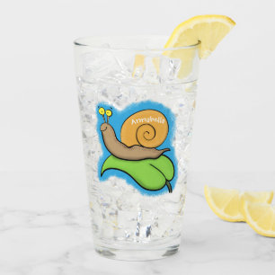 Niedliche, glückliche Schnecke auf einer Cartoon-I Glas