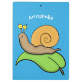 Niedliche, glückliche Schnecke auf einer Cartoon-I Klemmbrett (Rückseite)