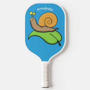 Niedliche, glückliche Schnecke auf einer Cartoon-I Pickleball Schläger