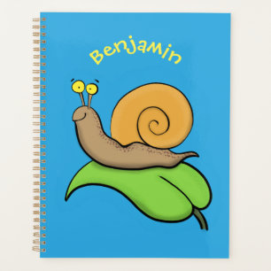 Niedliche, glückliche Schnecke auf einer Cartoon-I Planer