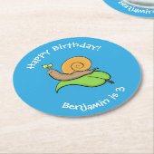 Niedliche, glückliche Schnecke auf einer Cartoon-I Runder Pappuntersetzer (Angewinkelt)