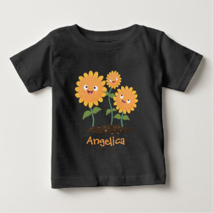 Niedliche glückliche Sonnenblumen lächelnd Cartoon Baby T-shirt