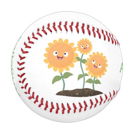 Niedliche glückliche Sonnenblumen lächelnd Cartoon Baseball (Vorderseite Links)