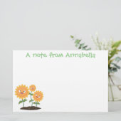 Niedliche glückliche Sonnenblumen lächelnd Cartoon Briefpapier (Stehend Vorderseite)
