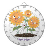 Niedliche glückliche Sonnenblumen lächelnd Cartoon Dartscheibe (vorne)