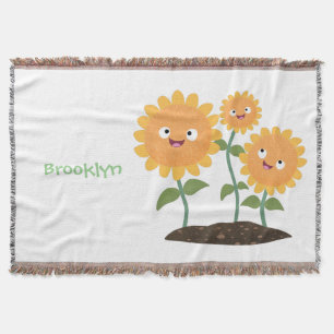 Niedliche glückliche Sonnenblumen lächelnd Cartoon Decke