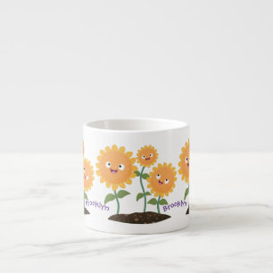 Niedliche glückliche Sonnenblumen lächelnd Cartoon Espressotasse