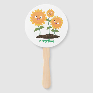 Niedliche glückliche Sonnenblumen lächelnd Cartoon Fächer